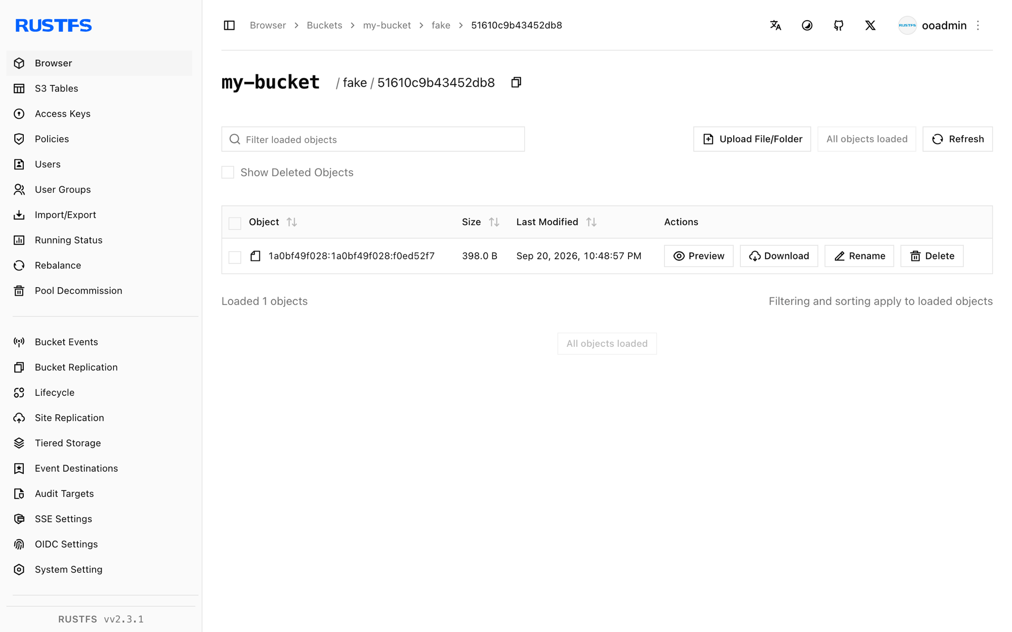 Chunks de journaux Loki stockés dans la console RustFS